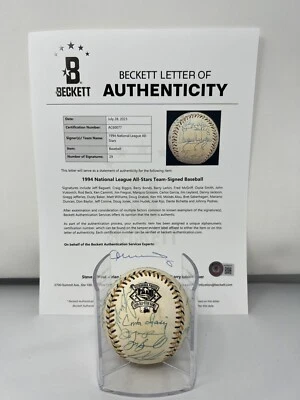Liga Nacional Firmado 1994 Juego de Estrellas Beckett LOA 29 Autos Bonos Foto 1 de 4