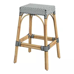 Butler Specialty Company Robias Rectangular Rattan 30" Bar Stool - White & Black - Picture 1 of 6