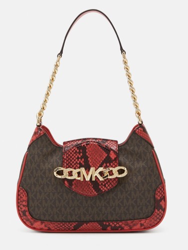 BORSA A TRACOLLA MICHAEL KORS SANGRIA SMALL HALLY MONOGRAM TELA FINITURE IN PELLE NUOVA CON ETICHETTE