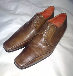 Lavorazione artigiana made in italy brown men's leather derby shoes size 43 - Picture 1 of 9