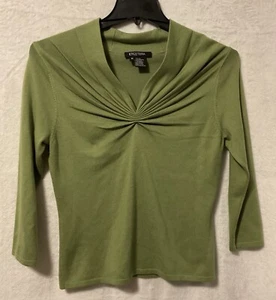 Etcetera Women's Ruched Green Top Silk/Cashmere Blend Size Medium 3/4 Sleeve - Picture 1 of 7