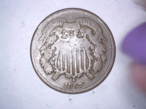 X  Old Original Rare United States 1867 Bronze 2 Two Cent Civil War Era Coin - Picture 1 of 2