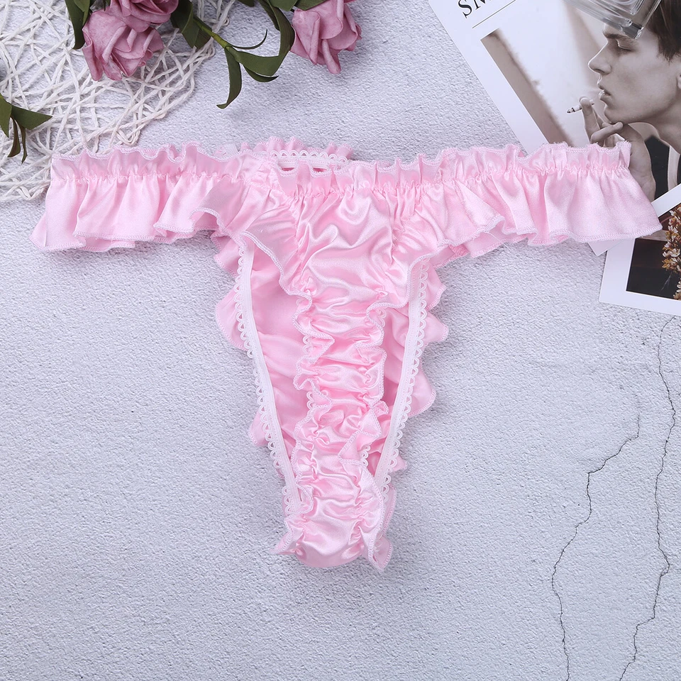 Sexy Men Ruffle Lingerie Briefs Sissy Panties Lace Thong Mesh Sheer Underwear - Image 1 of 1