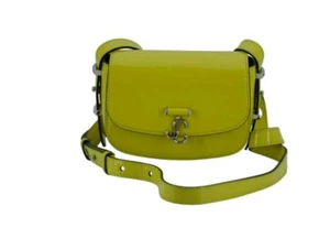 Jimmy Choo Lime Yellow Leather Small Shoulder Bag vareene Satchel Silver $1695 - Picture 1 of 9