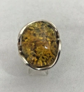 Sterling Silver .925 Natural Baltic 20mm x 24mm Oval Amber Ring Sz 7 - Picture 1 of 6