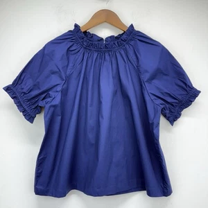 Hill House size XL Women’s Navy Blue Ruffle Neck Puff Sleeve The Kit Top NWT - Picture 1 of 9