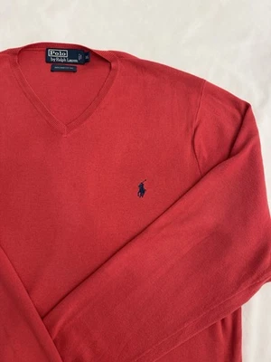 Suéter Polo Ralph Lauren Masculino Vermelho 100% Algodão Pima Decote V Manga Longa Tamanho XXL - Imagem 1 de 4