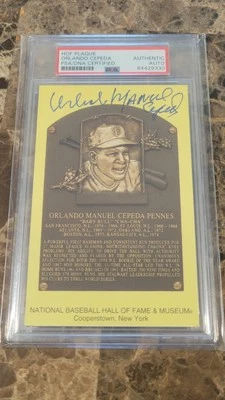 Orlando Cepeda Signed HOF Plaque Postcard Yellow Autograph RARE FULL NAME PSA - Image 1 of 2