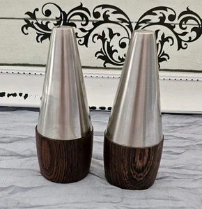 Salero y pimentero vintage cónico de madera y acero inoxidable, 5" sin marca - Imagen 1 de 8