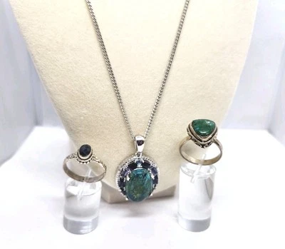 Sensual conjunto de anillos de plata esterlina azurita malaquita talla 10 Foto 1 de 4