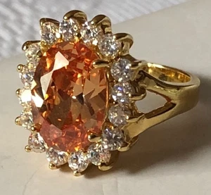 Anillo de cóctel vintage chapado en oro de cristal de cuarzo citrino talla 9,25 - Imagen 1 de 15