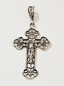 Sterling Silver 925 Filigree Cross Jesus Crucifix Pendant Christian Catholic - Picture 1 of 4