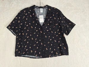 Abound Top Womens XS Floral Button Down Cropped Short Sleeve V Neck Viscose NWT - Picture 1 of 8
