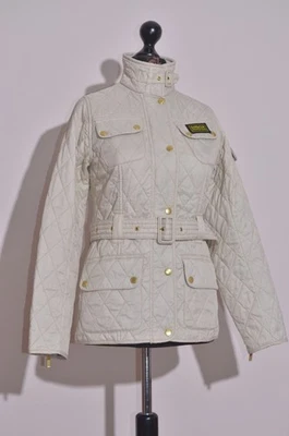 Chaqueta acolchada Barbour International para mujer abrigo con botones dorados con cinturón crema UK8 US4 Foto 1 de 4