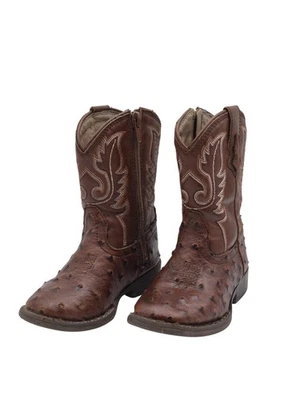 Roper Cowboy Boots Toddlers Size 6 Brown Ostrich Print Western Side Zipper Kids - Image 1 of 4