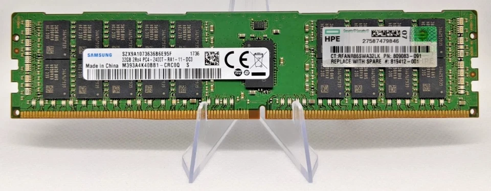 Samsung 32GB DDR4 PC4-2400T ECC Server Memory M393A4K40BB1-CRC0Q HP 809083-091 - Image 1 of 1