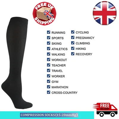 Unisex Copper Compression Socks 15-20mmHg Running Cycling Hiking Travel Support - Image 1 of 4