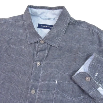 Tommy Bahama Mens XL Long Sleeve Linen Cotton Plaid Button Down Shirt Gray - Image 1 of 4