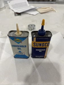 Vintage Menge 2 Sunoco Haushaltsöl 4 Unzen Blechdosen handlicher Öler - Bild 1 von 7