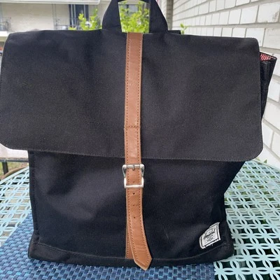 Herschel City Backpack Mid Volume Black Canvas Flap Laptop Bag Bookbag  - Image 1 of 4