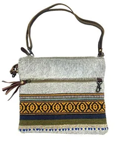 Myra Schultertasche Handtasche Crossbody Lederriemen Canvas geflochten Western Boho - Bild 1 von 12