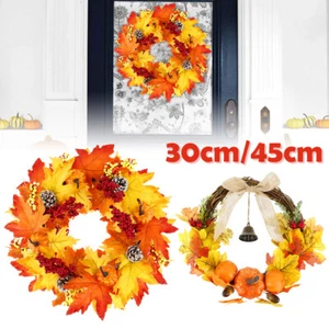 Halloween Wreath Autumn Harvest Vine Maple Leaf Pumpkin Berries Garland guMEu - Picture 1 of 15
