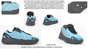 Adidas Yeezy 700 MNVN Boost Bright Cyan Blue Men's Sneaker: Size 10 - Picture 1 of 8