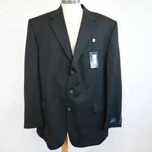 Chaps Blazer Jacket Mens 48L Wool 3-Button Suit Coat Formal Black Pinstriped NWT - Picture 1 of 10