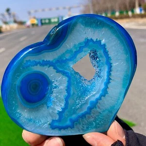 187G Beautiful Blue agate heart-shaped crystal heart-shaped energy healing - Picture 1 of 24