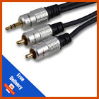 10m Stereo 3.5mm Jack Plug to Twin 2x Phono RCA Audio Lead | Gold Connectors 