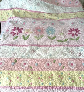 Pottery Barn Kids Patchwork Quilt TWIN Daisy Garden Flowers Cotton Embroidered - Picture 1 of 7