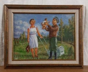 Original Ölgemälde, Portrait, Pilot, Vater, Naiv, Vintage Gemälde - Bild 1 von 10