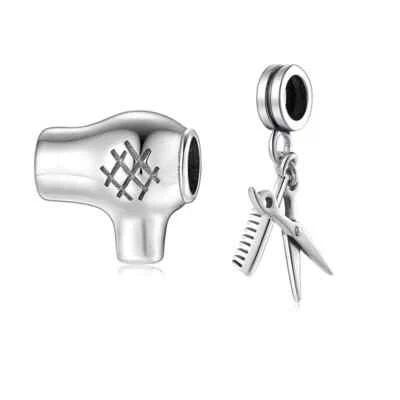 Charms Anhänger Silber 925 Haartrockner Schere & Kamm Charm Silber Schmuck Neu. - Bild 1 von 4