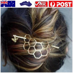 Bee Beehive Honeycomb Hair Stick Pin accessories gift headband clip Women bun - Picture 1 of 5