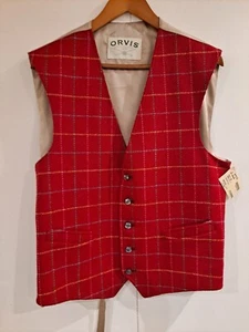 Orvis H. Tweeter VTG USA Wool Red Plaid Xmas Gramps Men LG Vest NWT (Read Flaw)  - Picture 1 of 11