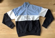 Fred Perry Three Colour Baby Blue Sports Tracksuit Top Vintage Retro New Size M