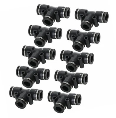Push To Connect Air Fittings Tube 3/8" OD Air Line Tee Union Pack of 10 - Image 1 of 4