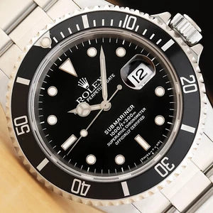 ROLEX MENS SUBMARINER DATE 16610 BLACK DIAL 40MM STEEL OYSTER WATCH w/ PAPER - Picture 1 of 12