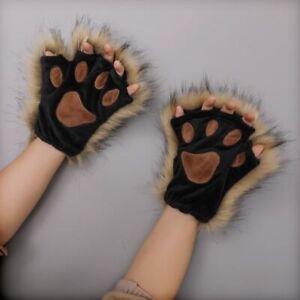Plush Foxes Claws Mittens Wolf Paws Cosplay Costume New Fingerless Gloves