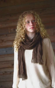 narrow very long 100 % linen warm scarf softened flax chocolate brown color - Picture 1 of 9