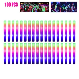 100PCS LED Light Up Foam Stick Multi Color Glow Stick Flashing For Party - Picture 1 of 17