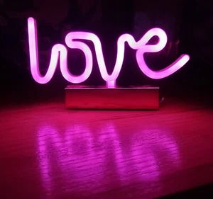 Love Neon Sign Signs Pink Color Free Standing Desk Girls Barbie 2 AA Batteries - Picture 1 of 4