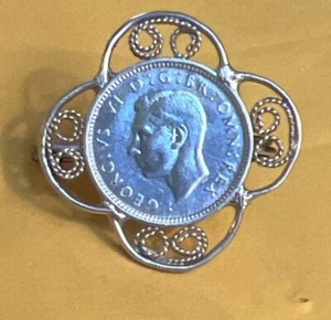 Lovely UK King George VI Sterling Coin Pin Filigree - Picture 1 of 4