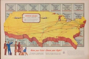 1952 Vintage American Airlines United States Flight Map Print Ad, Many Options  - Picture 1 of 1