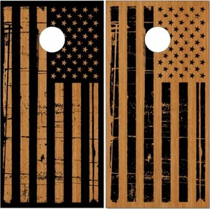 Distressed American Flag Wood LAMINATED Cornhole Wrap Bag Toss Decal Sticker - Picture 1 of 1