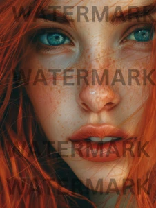 Digital Image Retro Portrait Redhead Woman Wallpaper Desktop Photo AI Art - Picture 1 of 1