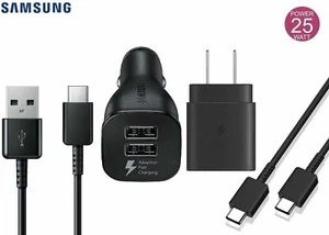 Original Samsung 25w Wall Charger + Car Charger Bundle for Galaxy A52 - Picture 1 of 3