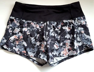 Lululemon Run Times II Shorts Größe 2 schwarz Blumenmuster bunt 4 Zoll Activewear - Bild 1 von 9