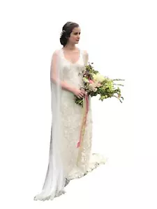 Mujeres Marfil Capa Boda Novia Chaquetas Blanco Capa Personalizado Encaje Tul Elegante - Imagen 1 de 5