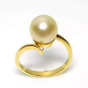 South Sea Pearl Ring, Solid 14k Gold, 10.5mm Natural Pearl, Large Thick Band - Picture 1 of 5